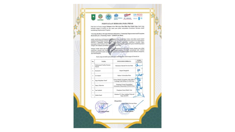 Pernyataan Bersama Mendukung Implementasi Inisiatif GREEN for Riau